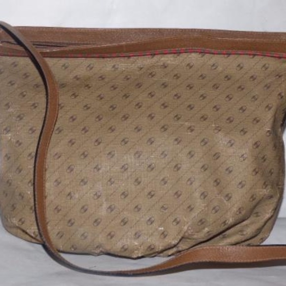 Camel Leather Red/Green Striped Accents/Link Logo Print Hobo